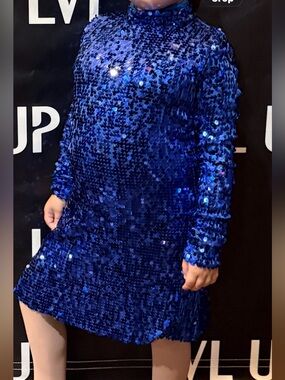 Ultra Sparkle Shift Dress
Royal Blue Sequin Long Sleeve Mini Dress